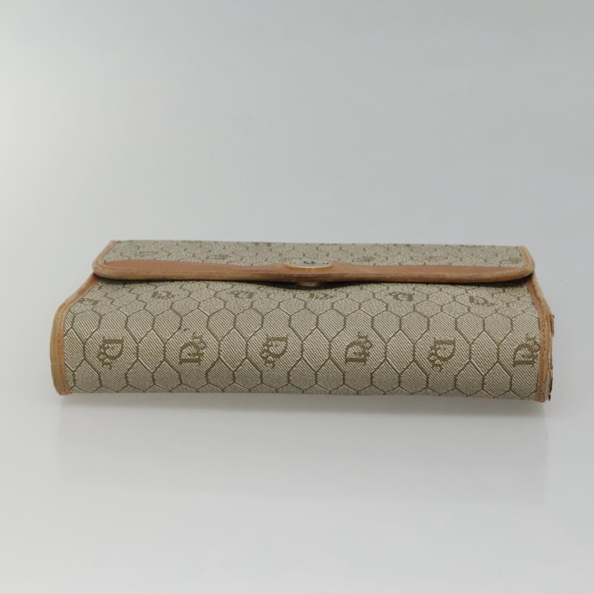 Christian Dior Honeycomb Canvas Chain Shoulder Bag PVC Leather Beige Auth ti2898