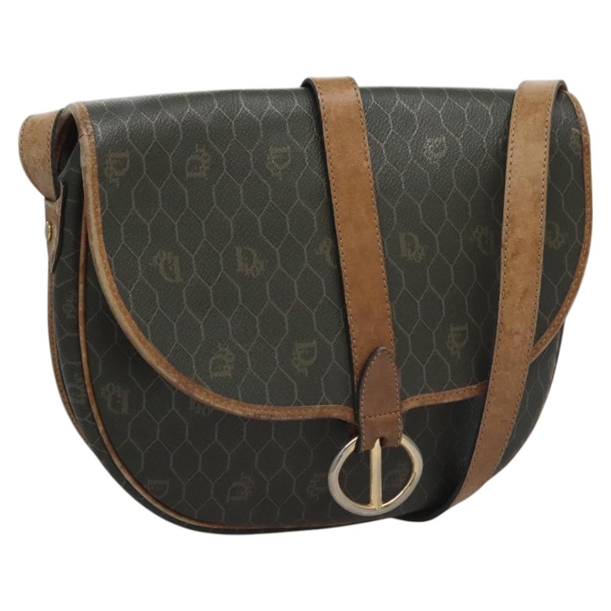 Christian Dior Honeycomb Canvas Shoulder Bag PVC Leather Black Auth ti2907