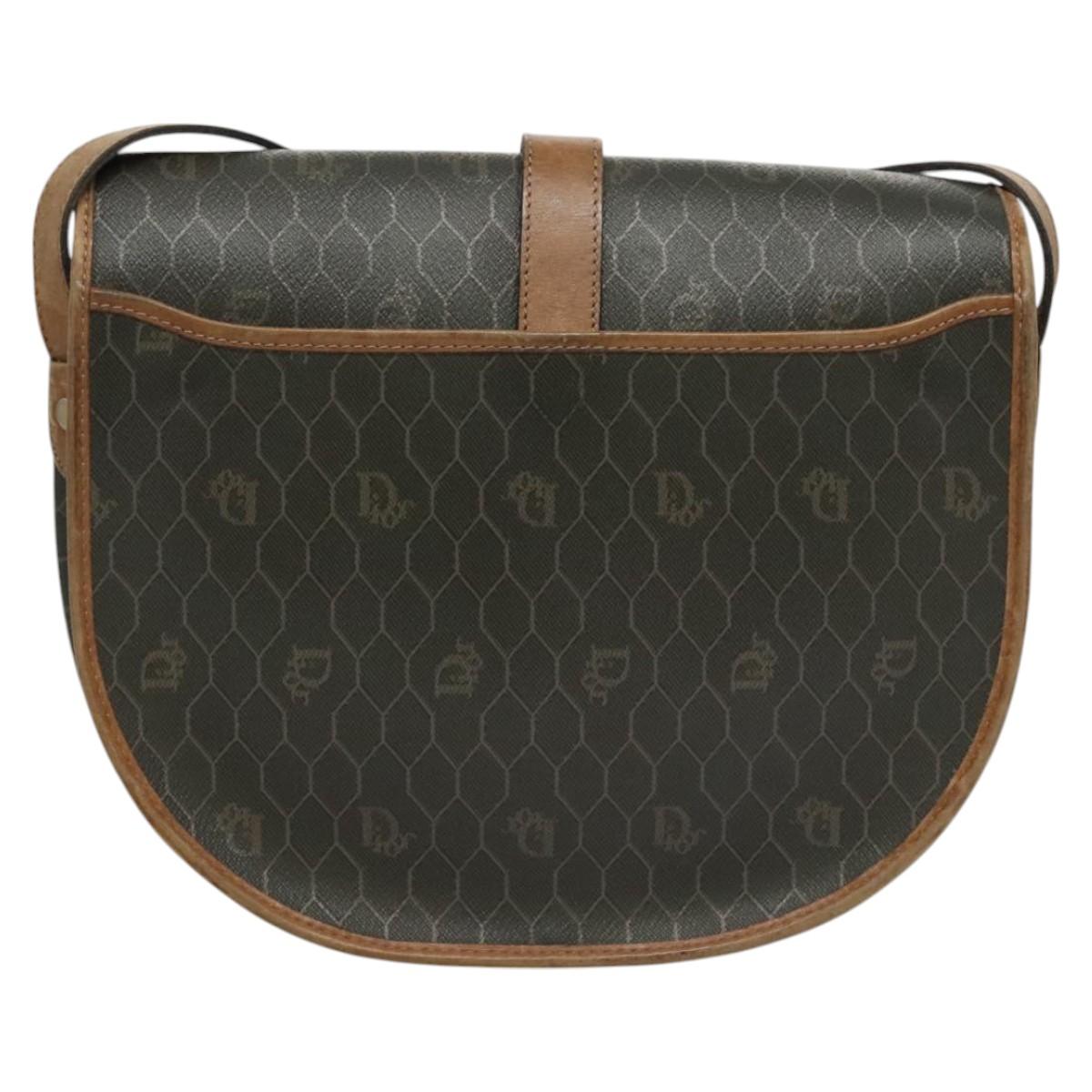 Christian Dior Honeycomb Canvas Shoulder Bag PVC Leather Black Auth ti2907