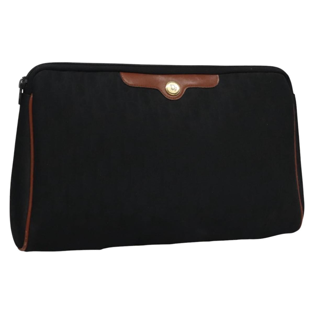 Christian Dior Trotter Canvas Clutch Bag Black Gold Auth ti2911