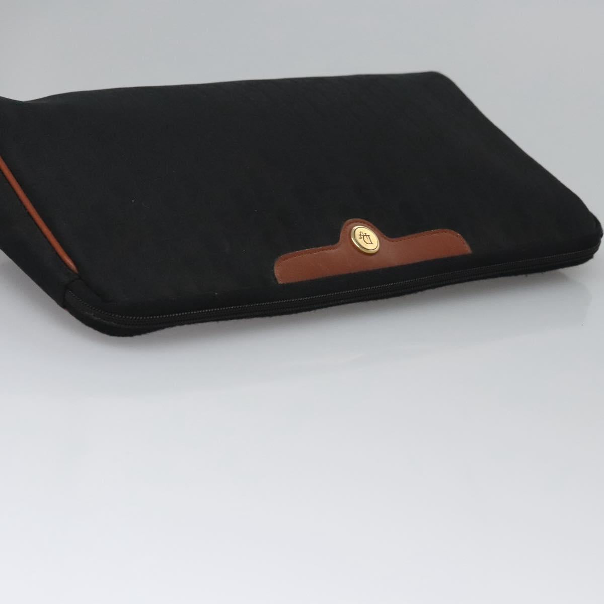 Christian Dior Trotter Canvas Clutch Bag Black Gold Auth ti2911