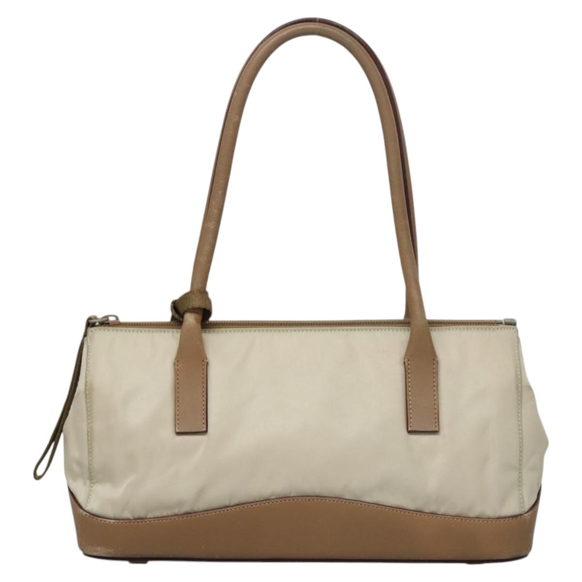 PRADA Hand Bag Nylon Beige Auth ti2915