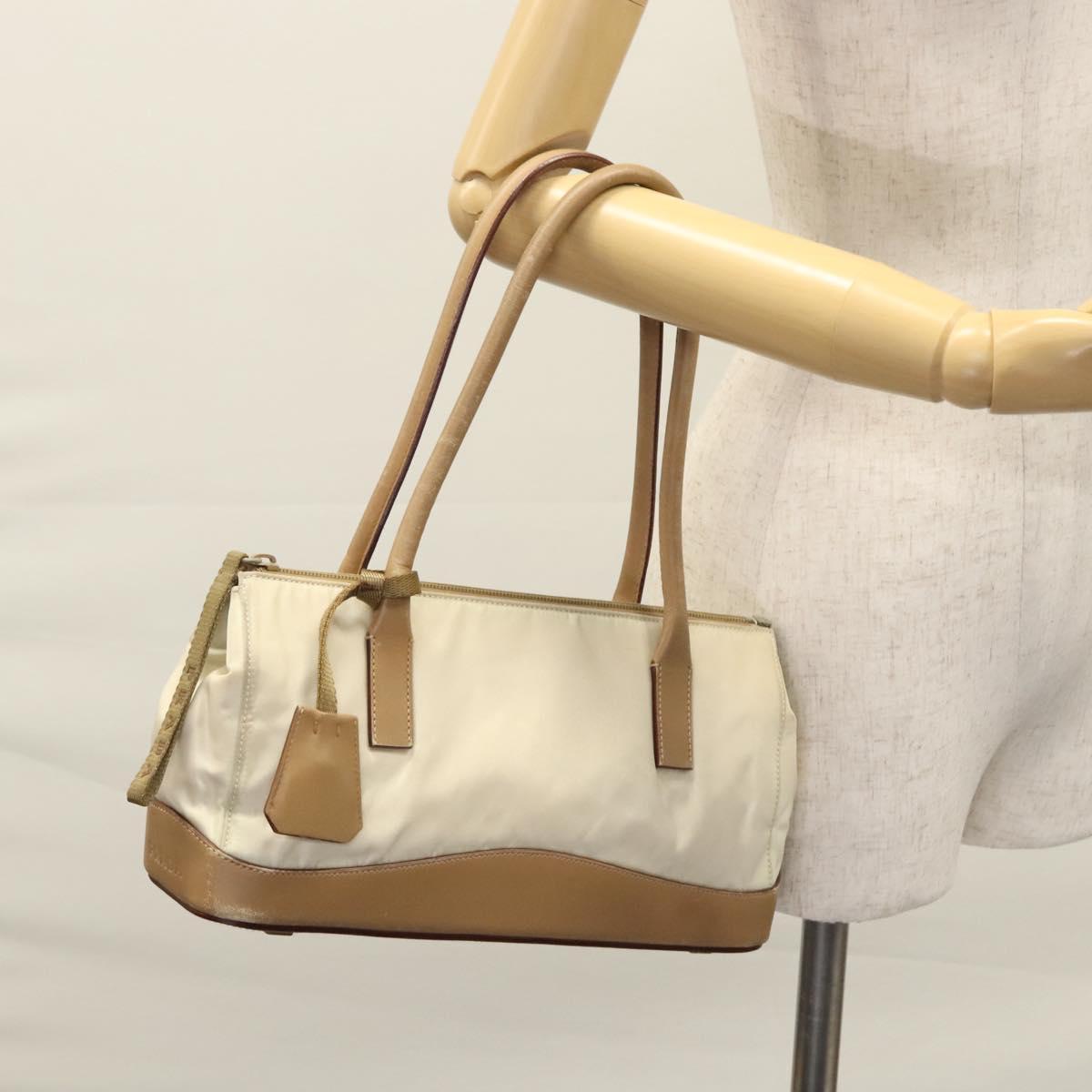 PRADA Hand Bag Nylon Beige Auth ti2915