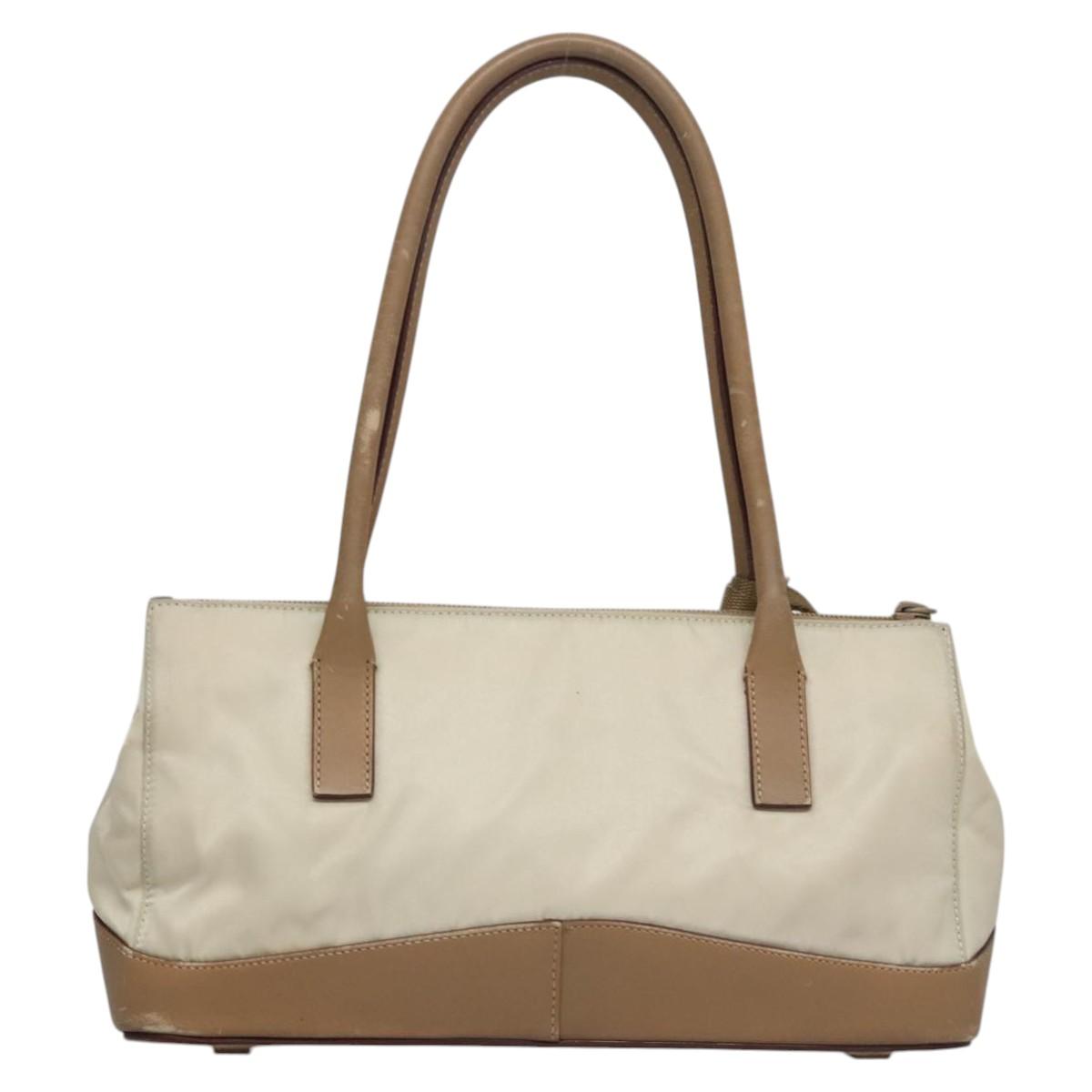 PRADA Hand Bag Nylon Beige Auth ti2915