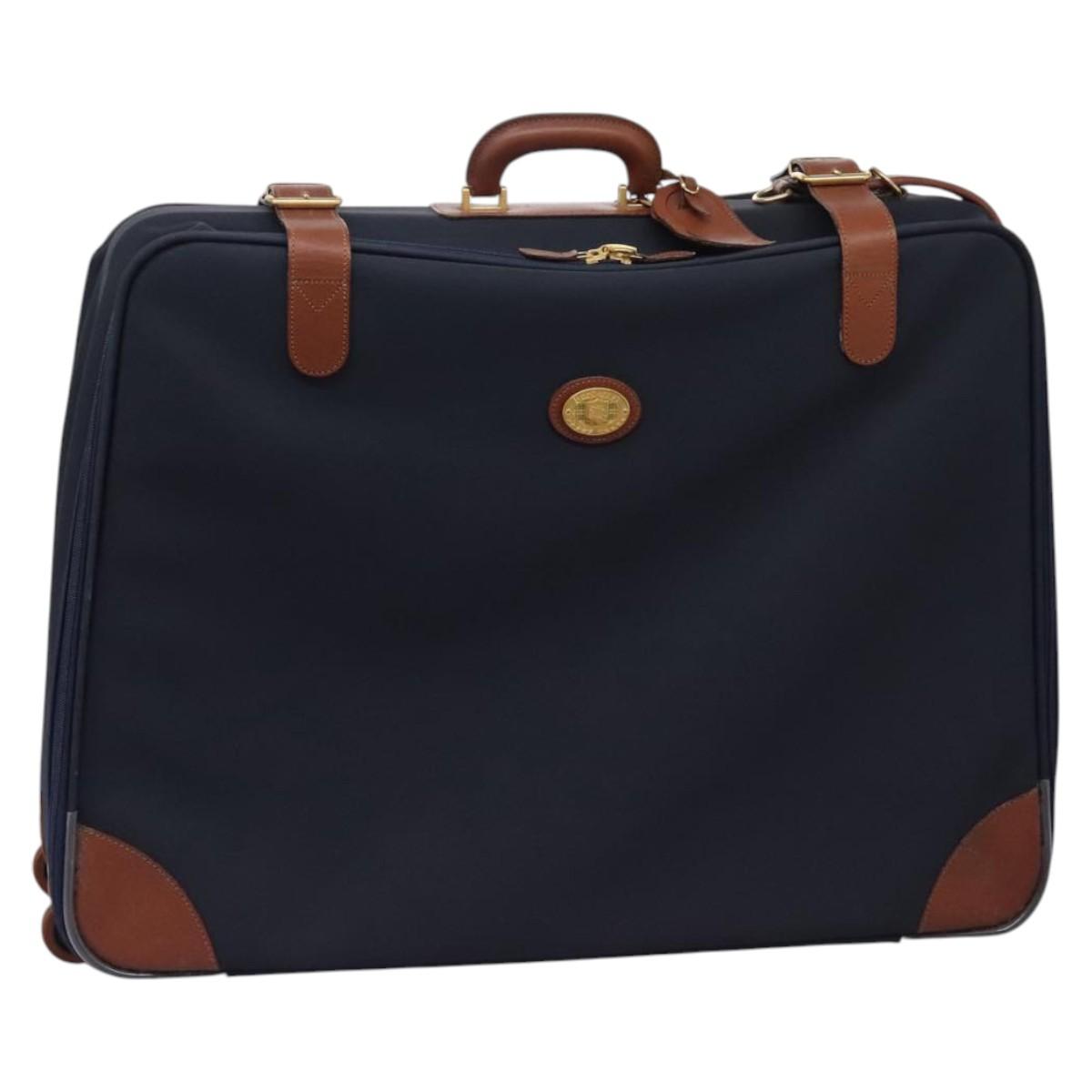 Burberrys Travel Case Boston Bag PVC Navy Brown Auth ti2922