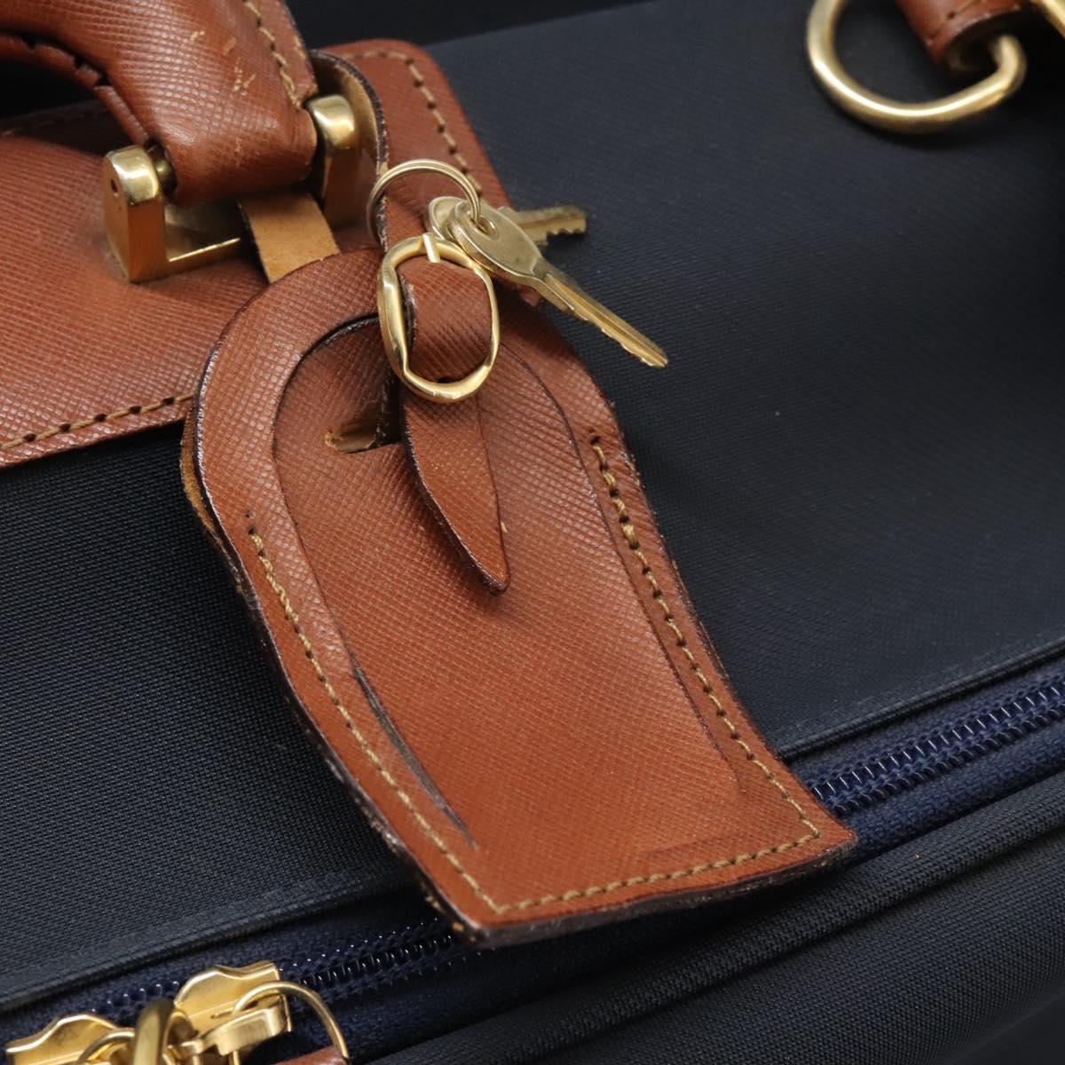 Burberrys Travel Case Boston Bag PVC Navy Brown Auth ti2922