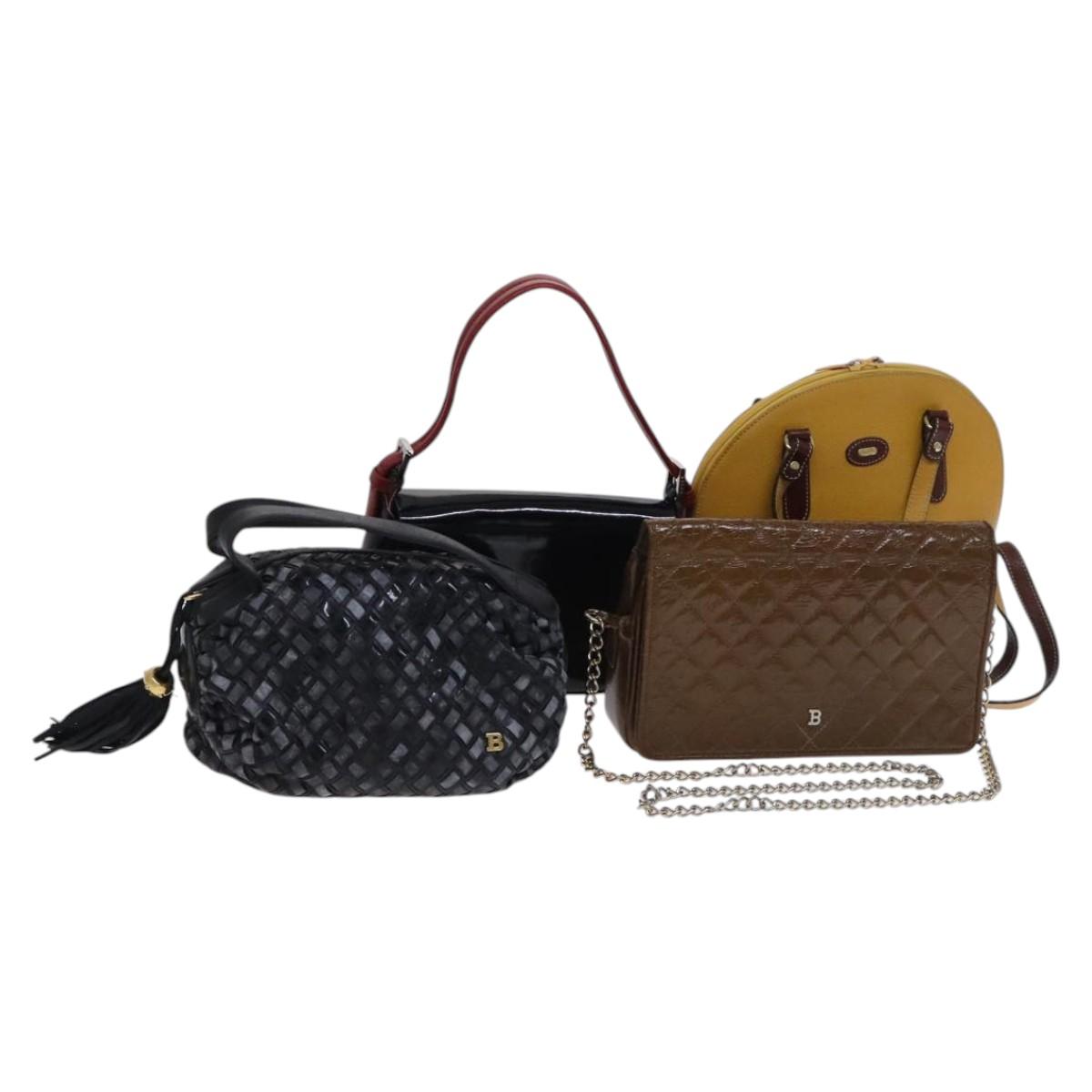 BALLY Hand Bag Leather 4Set Black Yellow Auth ti2926