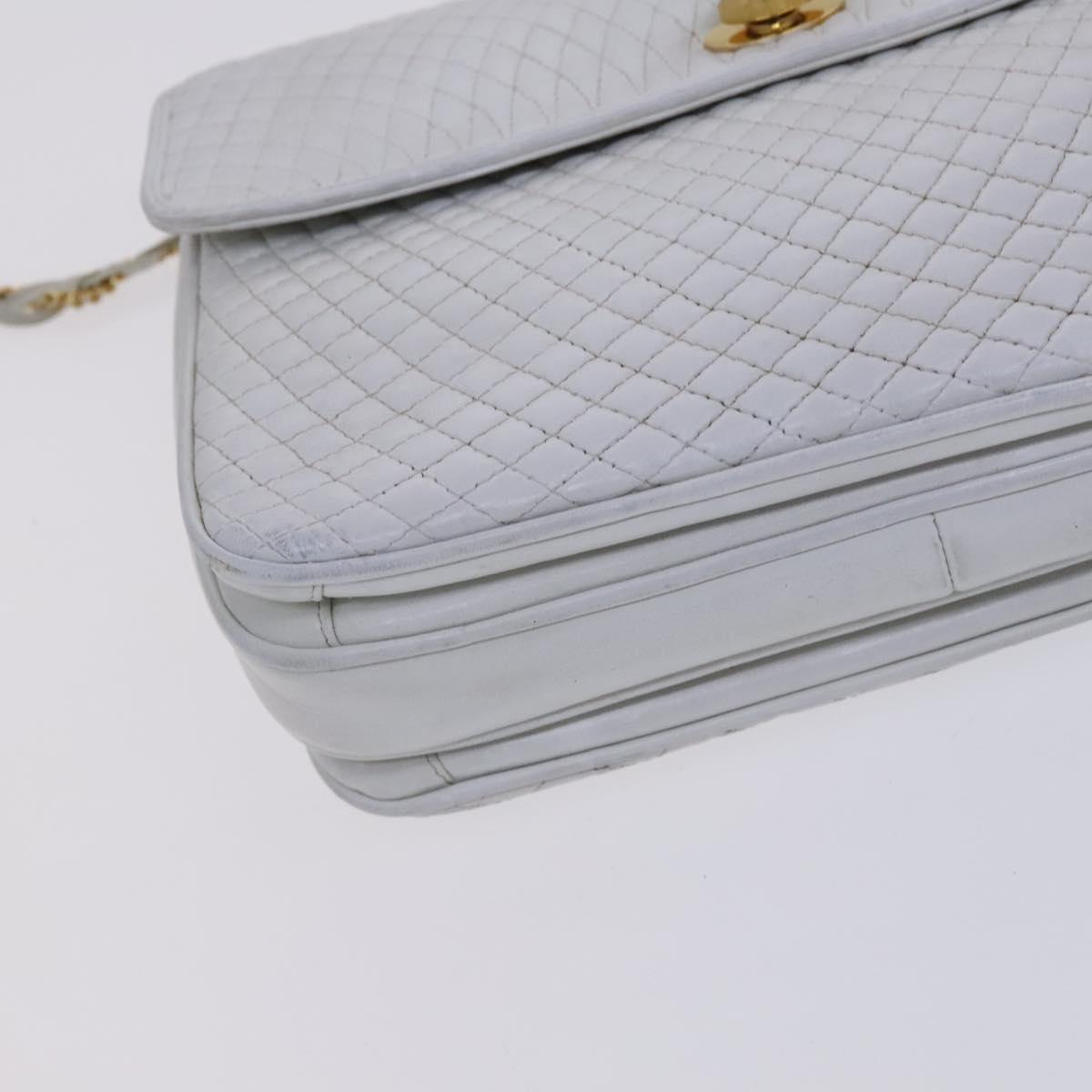 BALLY Chain Shoulder Bag Leather White Gold Auth ti2933
