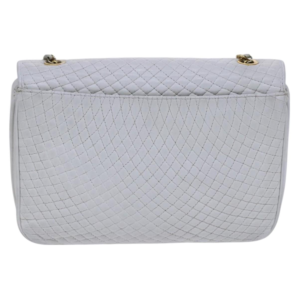 BALLY Chain Shoulder Bag Leather White Gold Auth ti2933