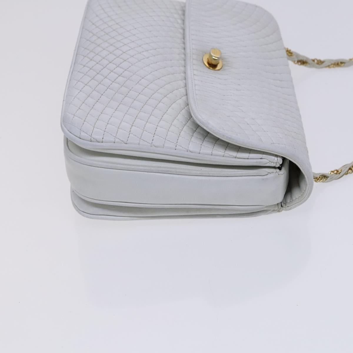 BALLY Chain Shoulder Bag Leather White Gold Auth ti2933