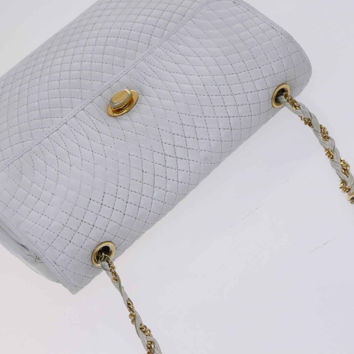 BALLY Chain Shoulder Bag Leather White Gold Auth ti2933