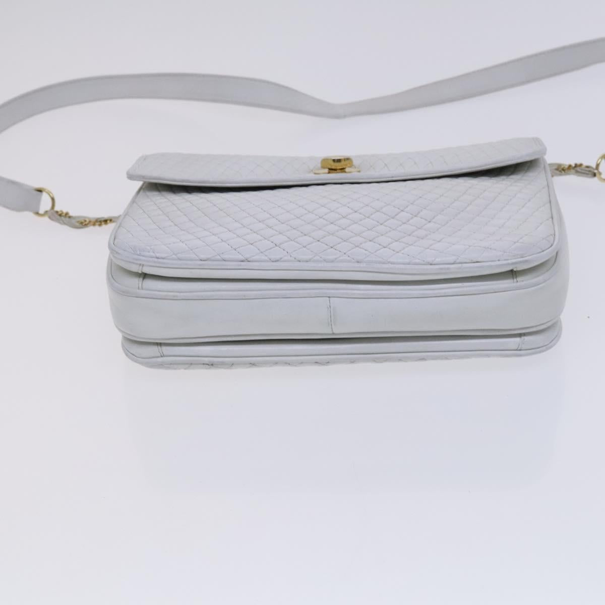 BALLY Chain Shoulder Bag Leather White Gold Auth ti2933