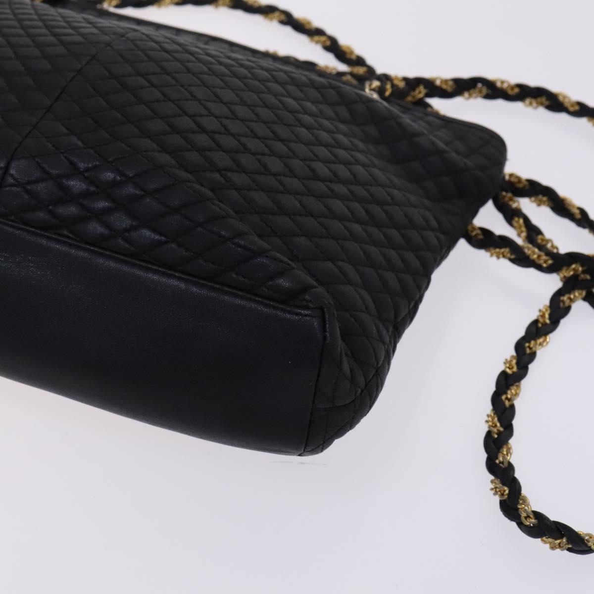 BALLY Chain Shoulder Bag Leather Black Gold Auth ti2944