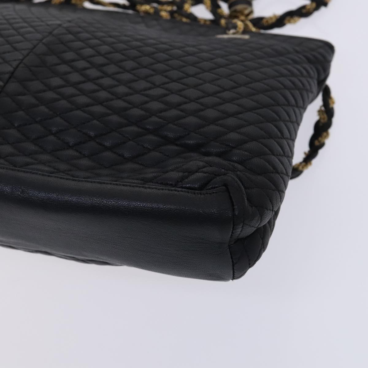 BALLY Chain Shoulder Bag Leather Black Gold Auth ti2944