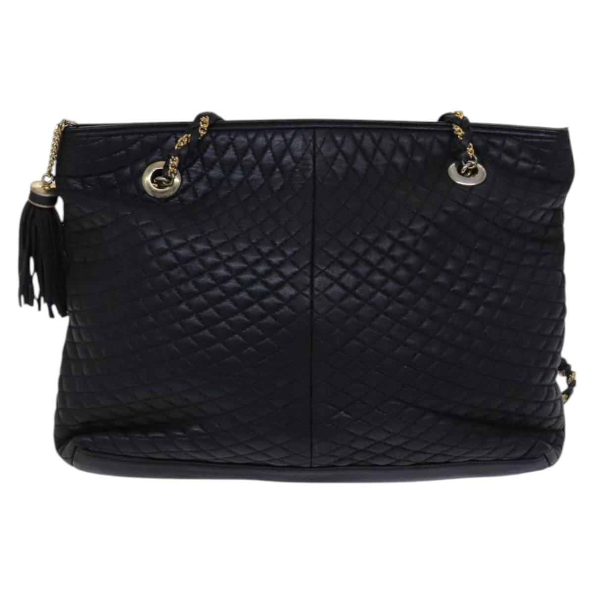 BALLY Chain Shoulder Bag Leather Black Gold Auth ti2944