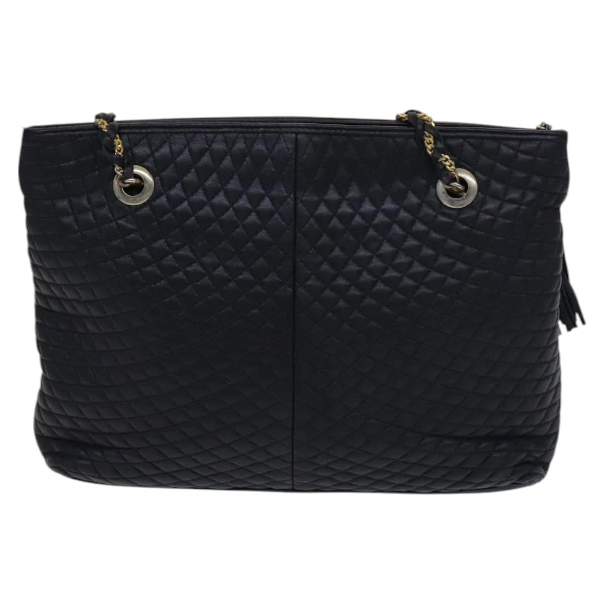 BALLY Chain Shoulder Bag Leather Black Gold Auth ti2944