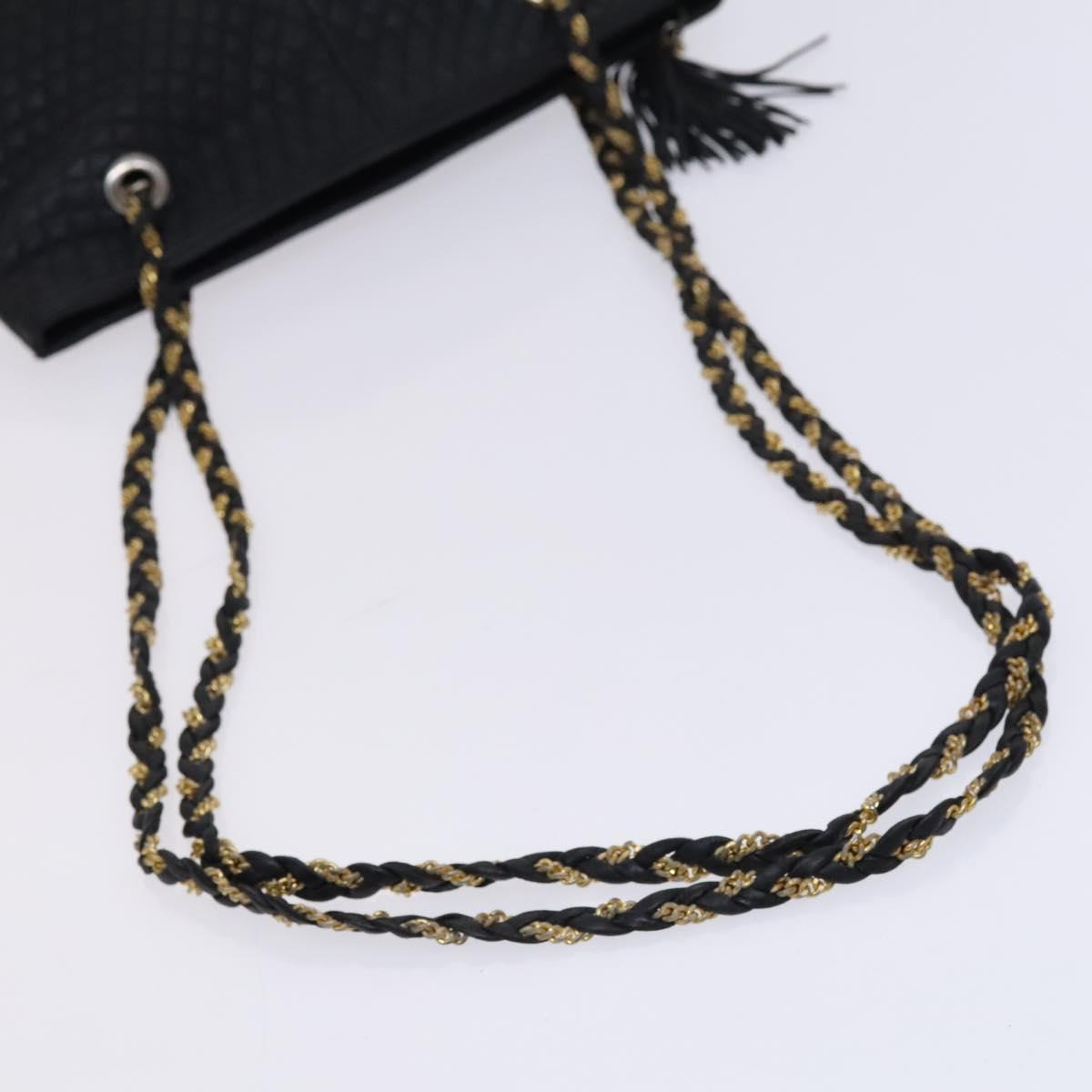 BALLY Chain Shoulder Bag Leather Black Gold Auth ti2944