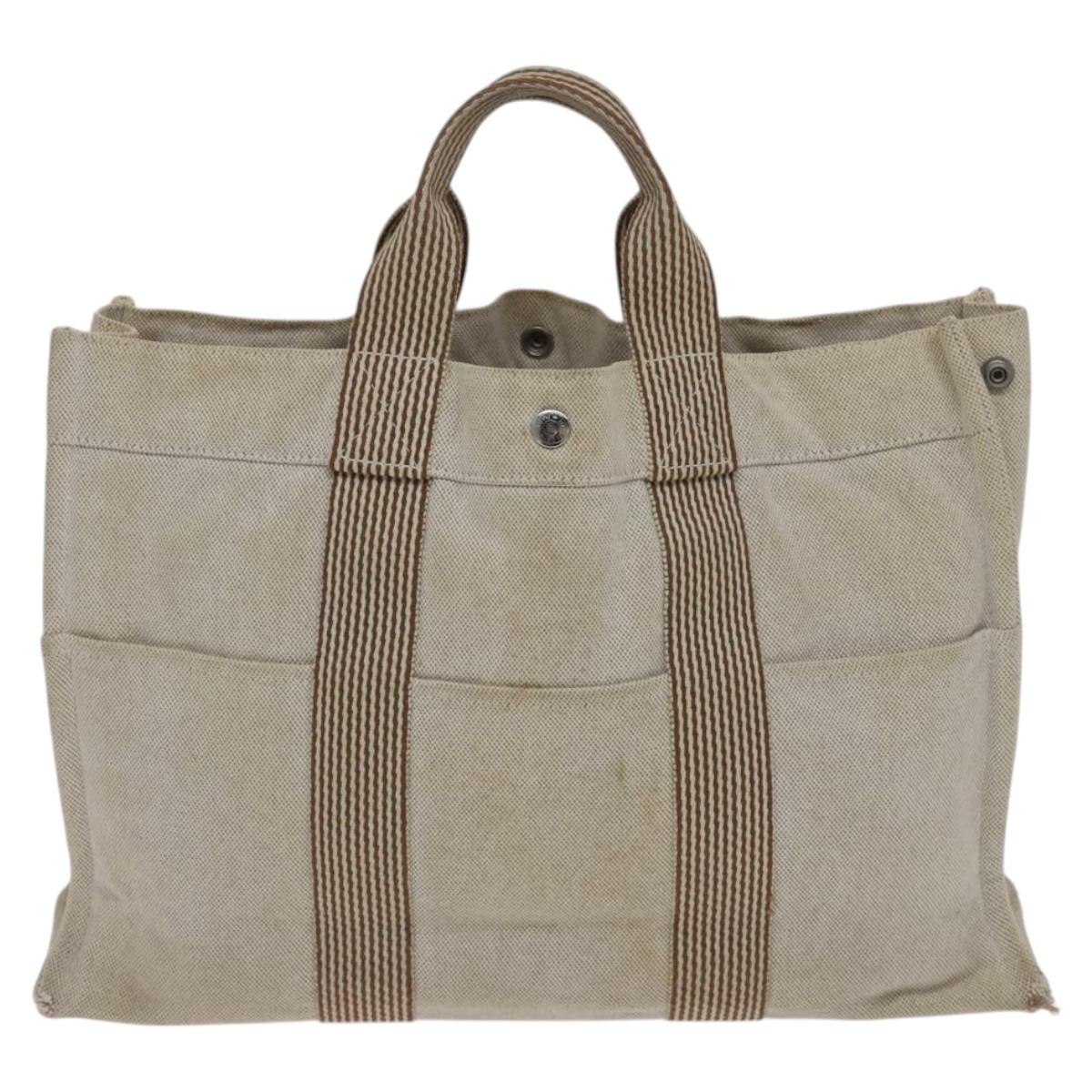 HERMES New Fourre Tout MM Hand Bag Canvas Beige Silver Auth ti2953