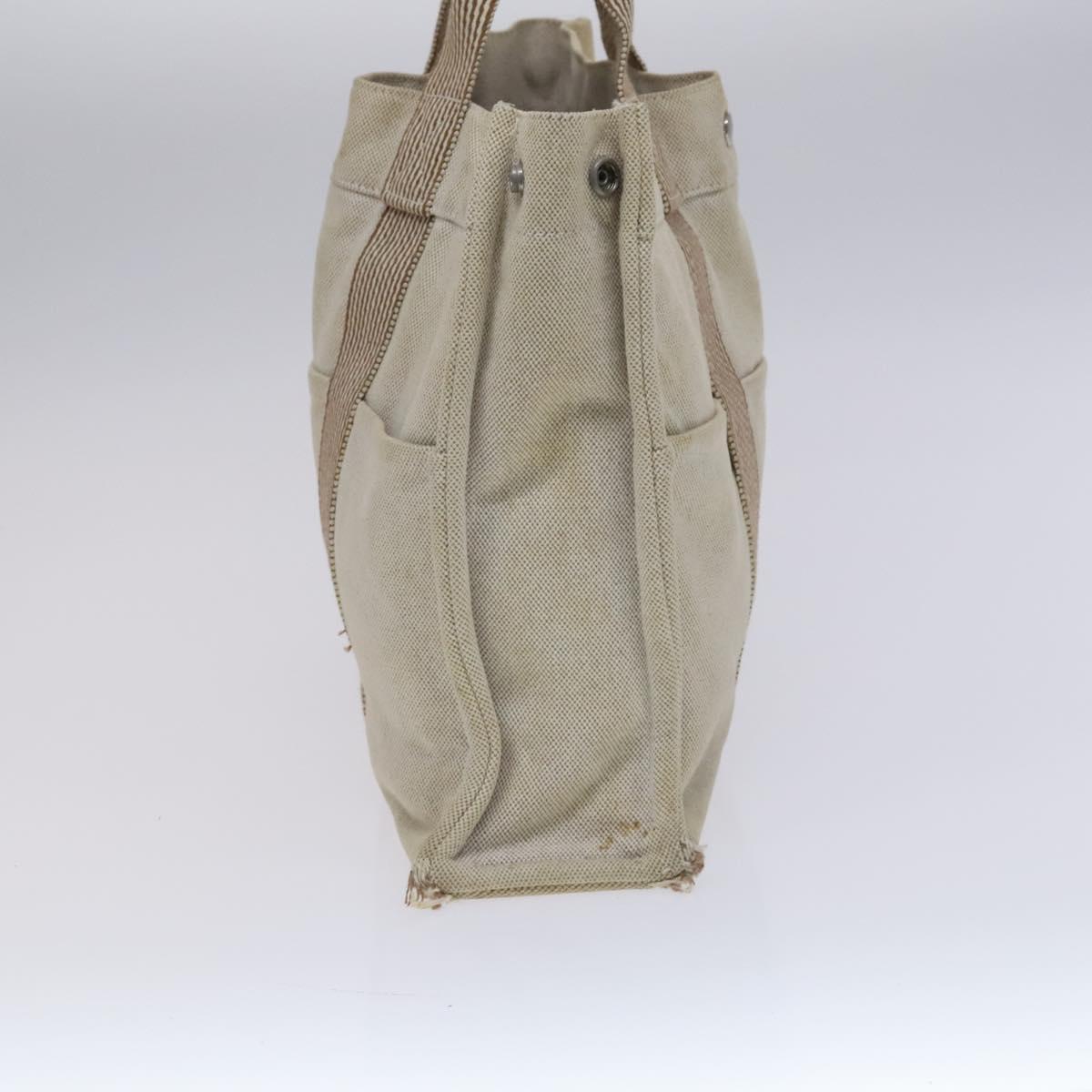 HERMES New Fourre Tout MM Hand Bag Canvas Beige Silver Auth ti2953