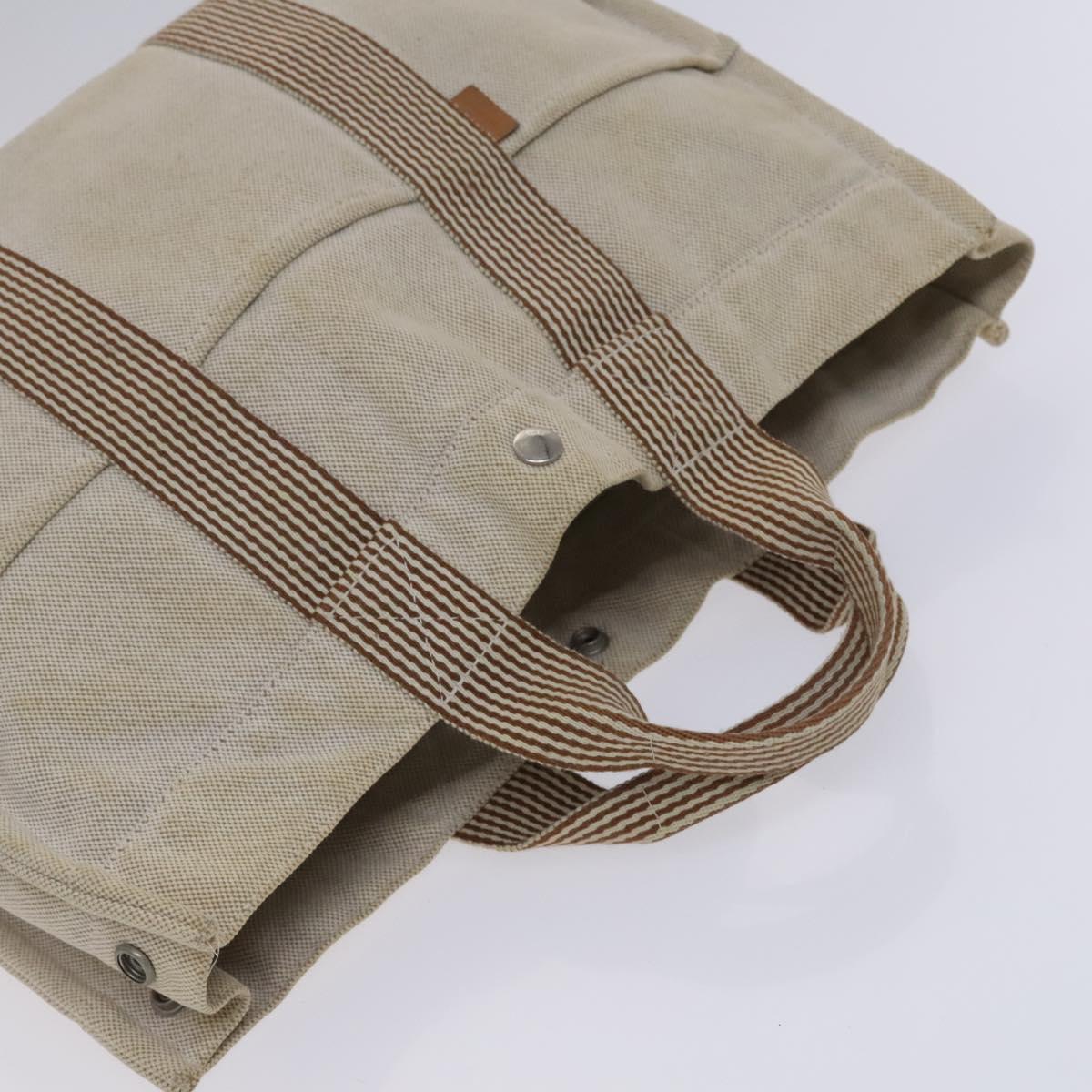 HERMES New Fourre Tout MM Hand Bag Canvas Beige Silver Auth ti2953