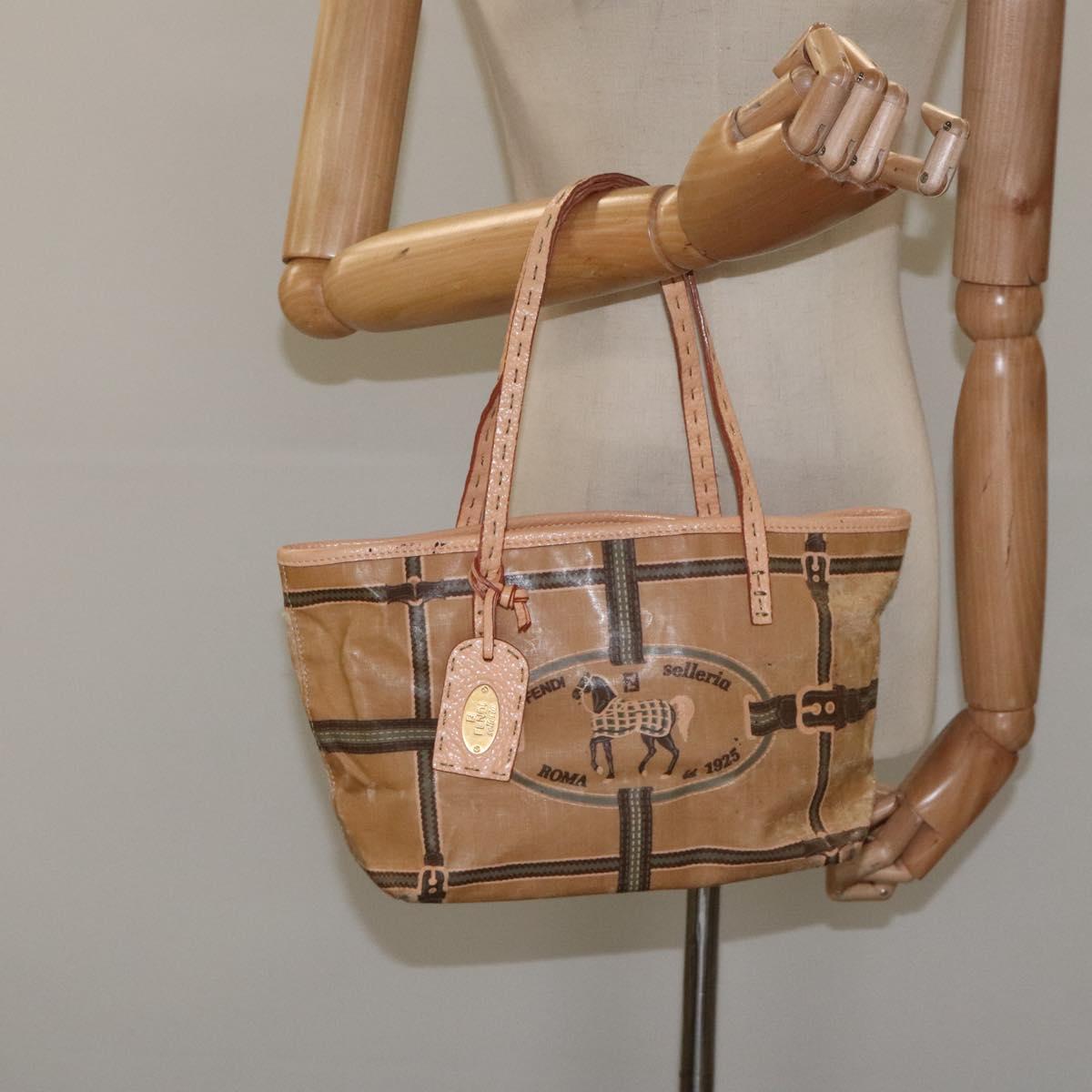 FENDI Hand Bag Nylon Beige Auth ti2956