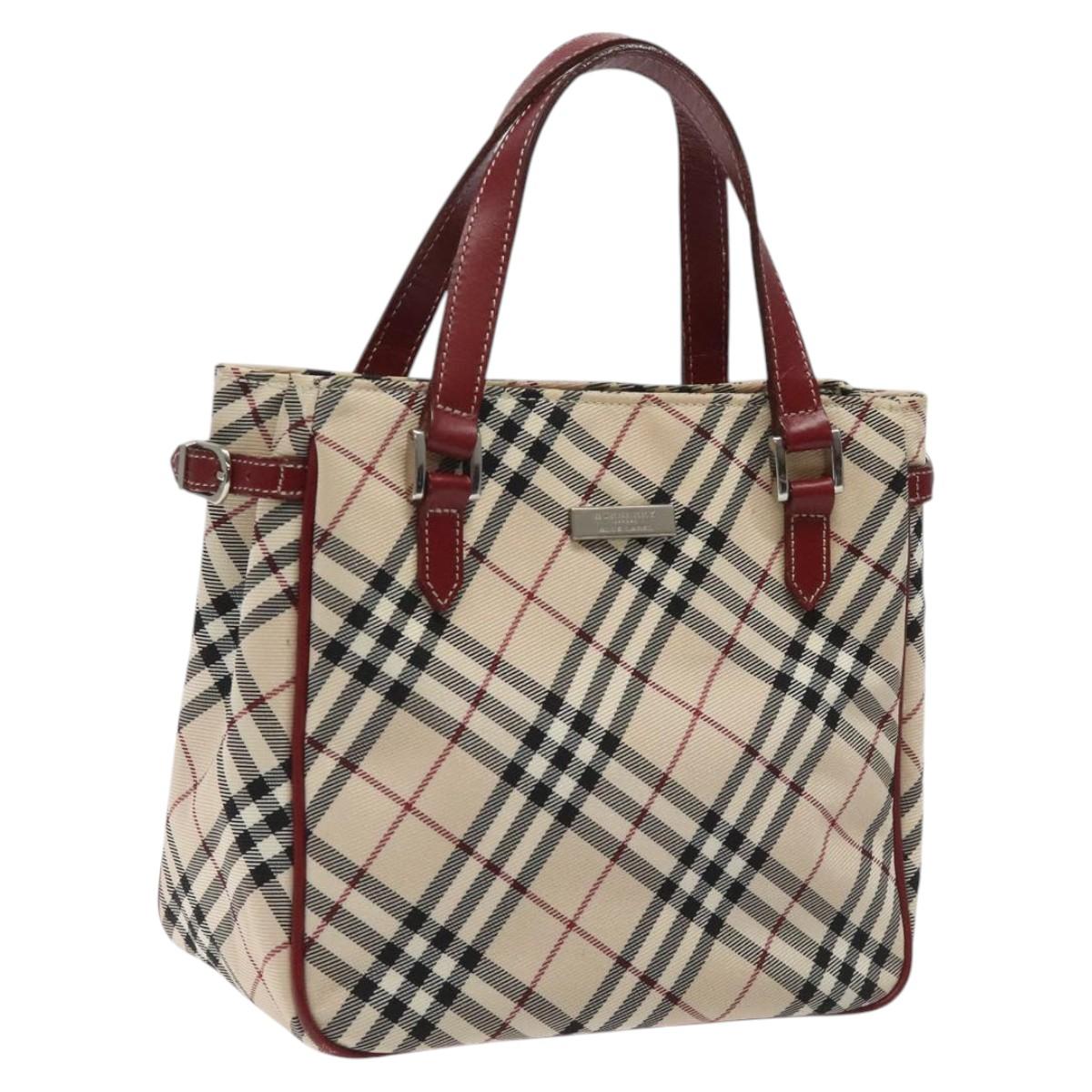 BURBERRY Nova Check Blue Label Hand Bag Nylon Beige Auth ti2957