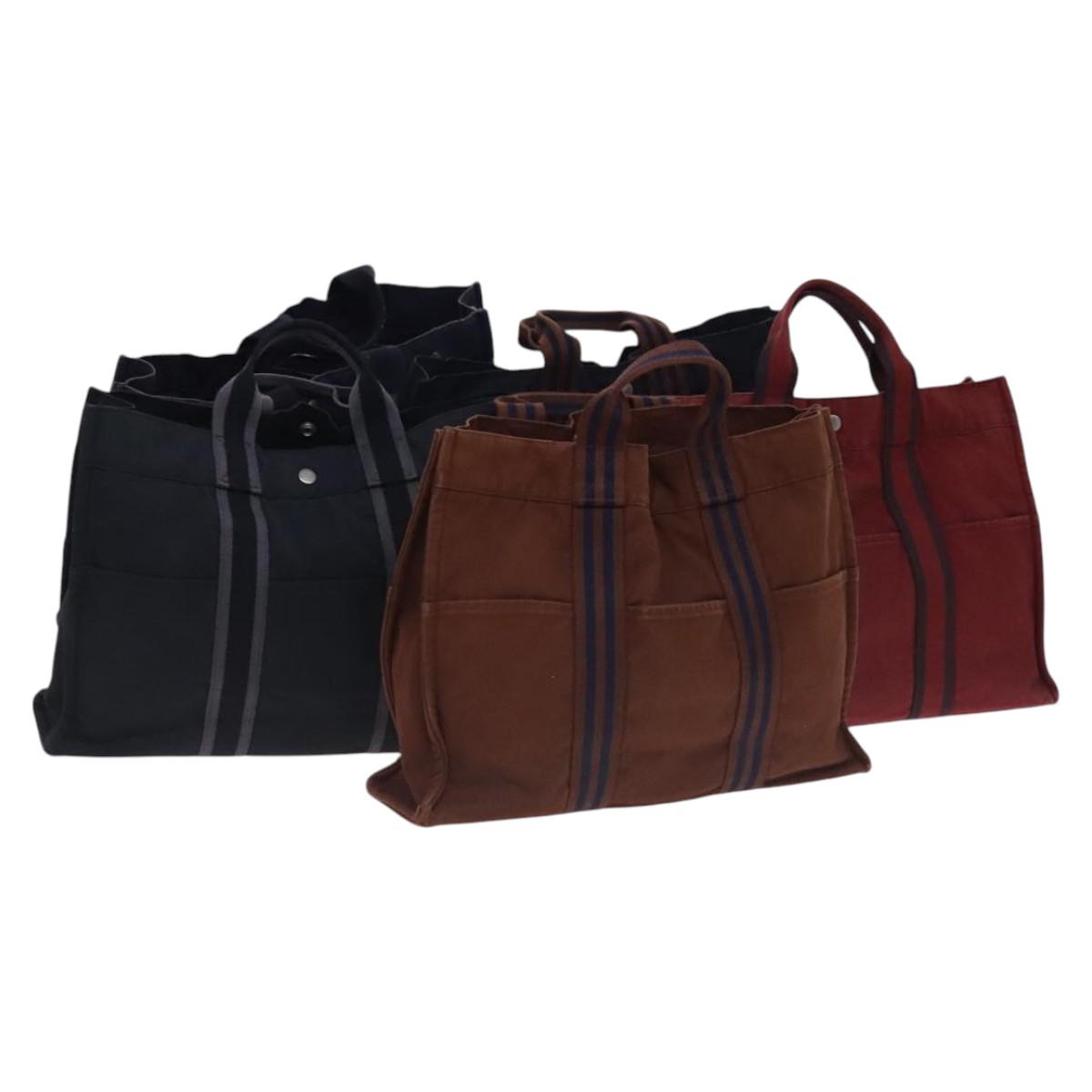 HERMES Fourre Tout Tote Bag Canvas 5Set Black Gray Navy Auth ti2959