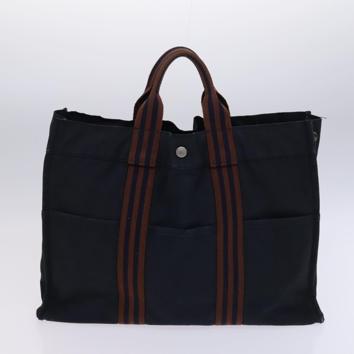 HERMES Fourre Tout Tote Bag Canvas 5Set Black Gray Navy Auth ti2959