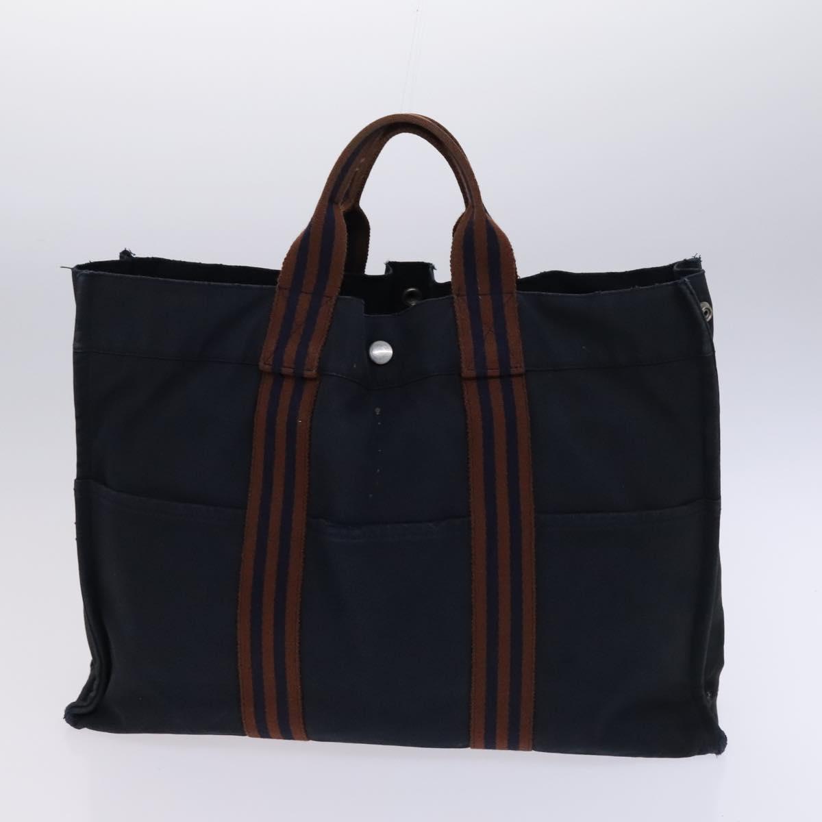 HERMES Fourre Tout Tote Bag Canvas 5Set Black Gray Navy Auth ti2959
