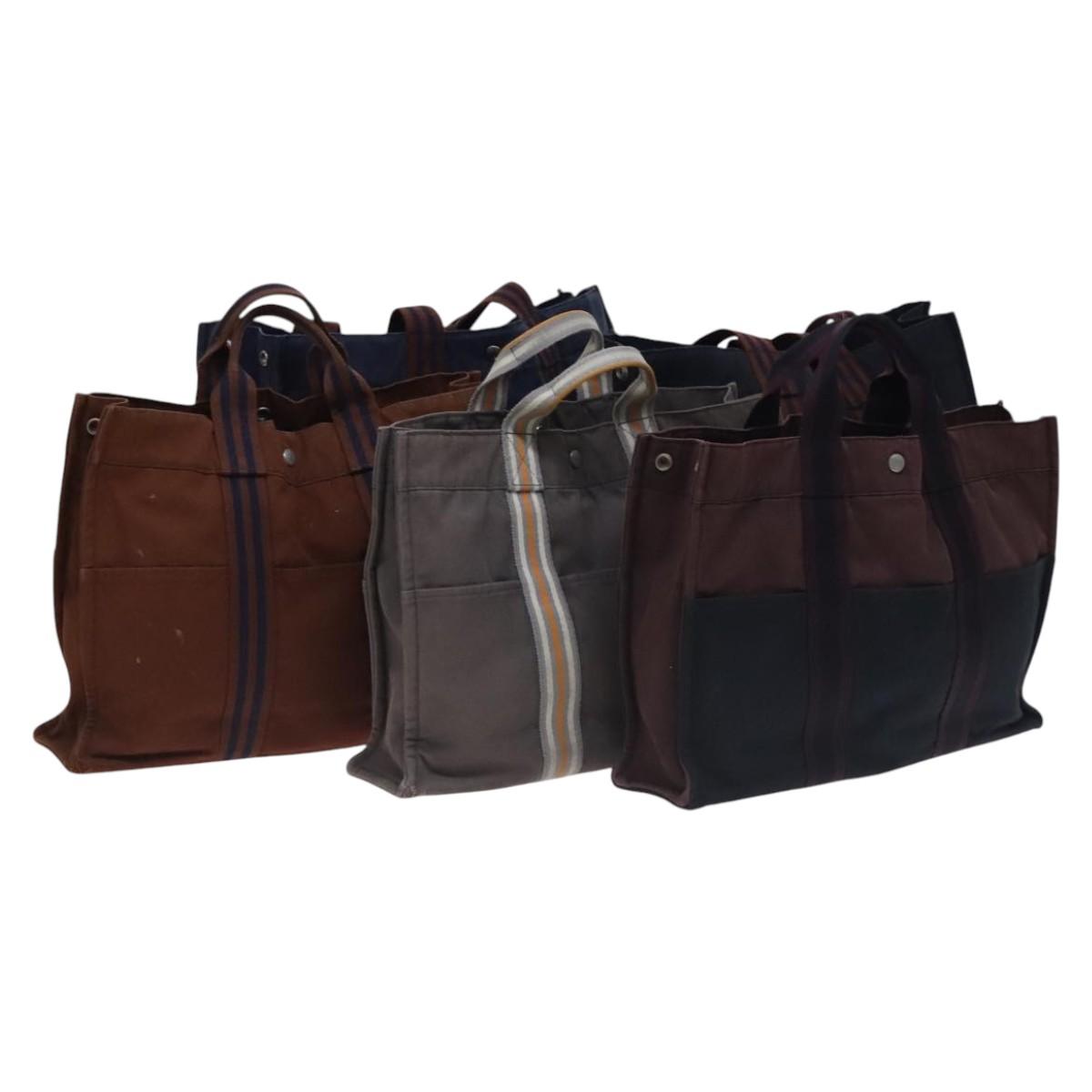 HERMES Fourre Tout Tote Bag Canvas 5Set Black Gray Navy Auth ti2960