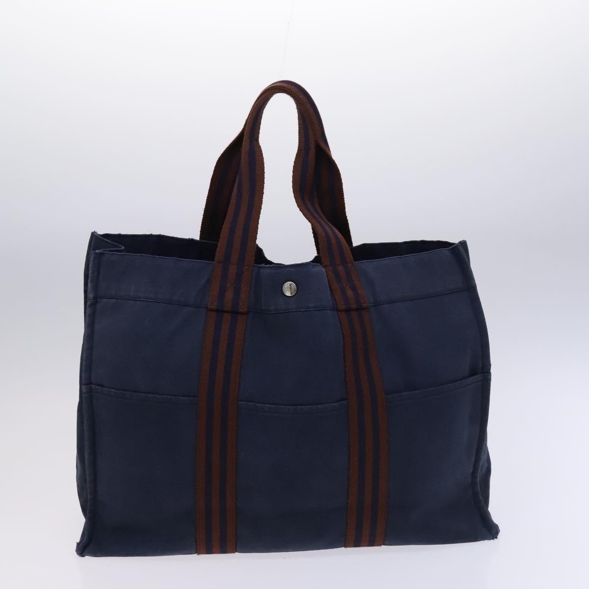 HERMES Fourre Tout Tote Bag Canvas 5Set Black Gray Navy Auth ti2960