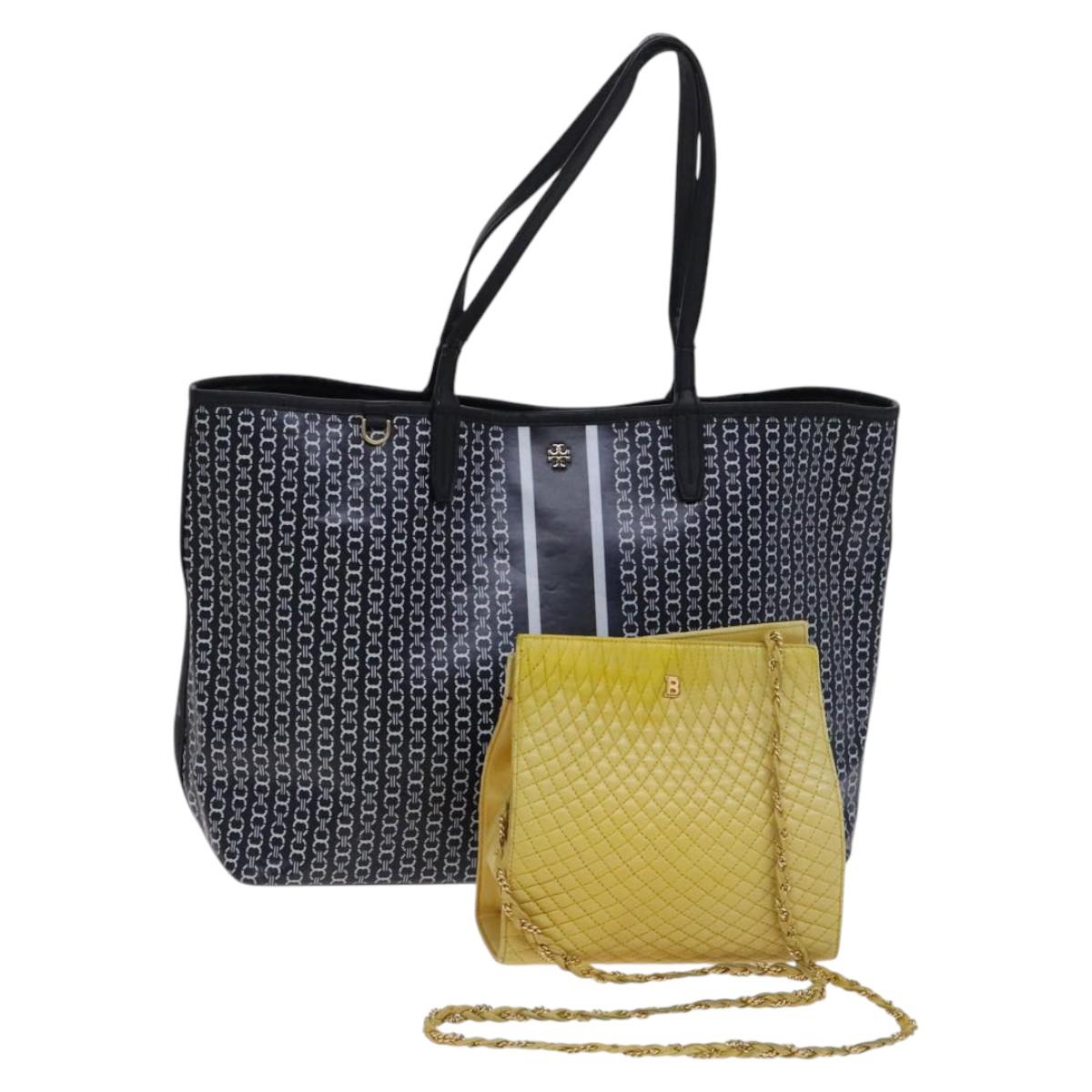TORY BURCH Bally Tote Bag PVC Leather 2Set Black Yellow Auth ti2961