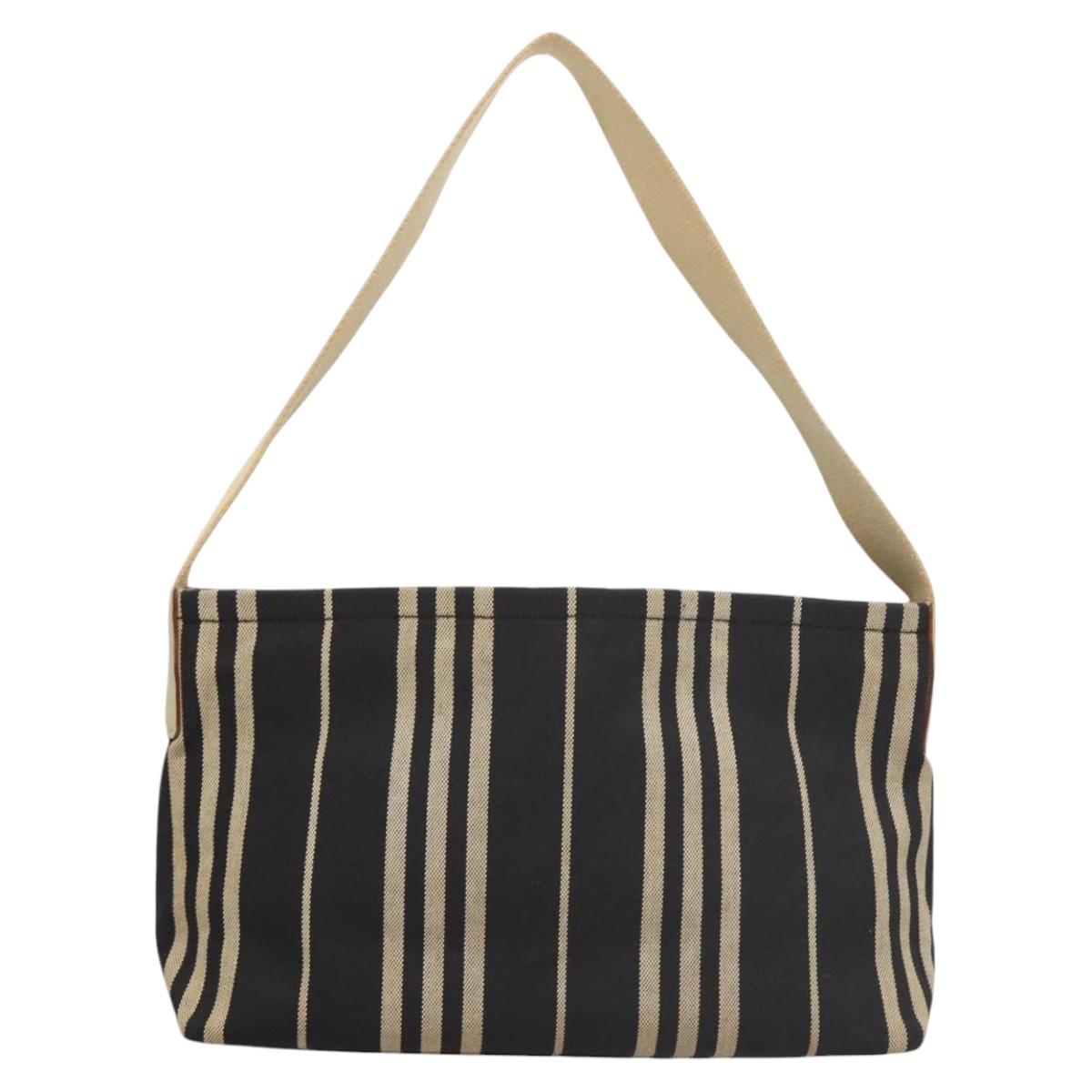 BURBERRY Shoulder Bag Canvas Navy Silver Auth ti2969