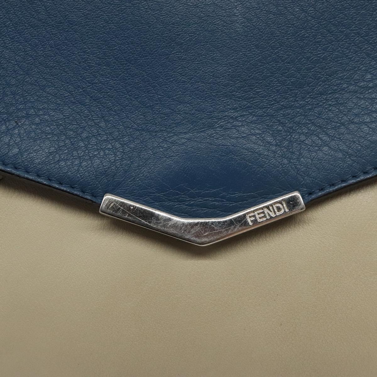 FENDI Clutch Bag Leather Blue Auth ti2970