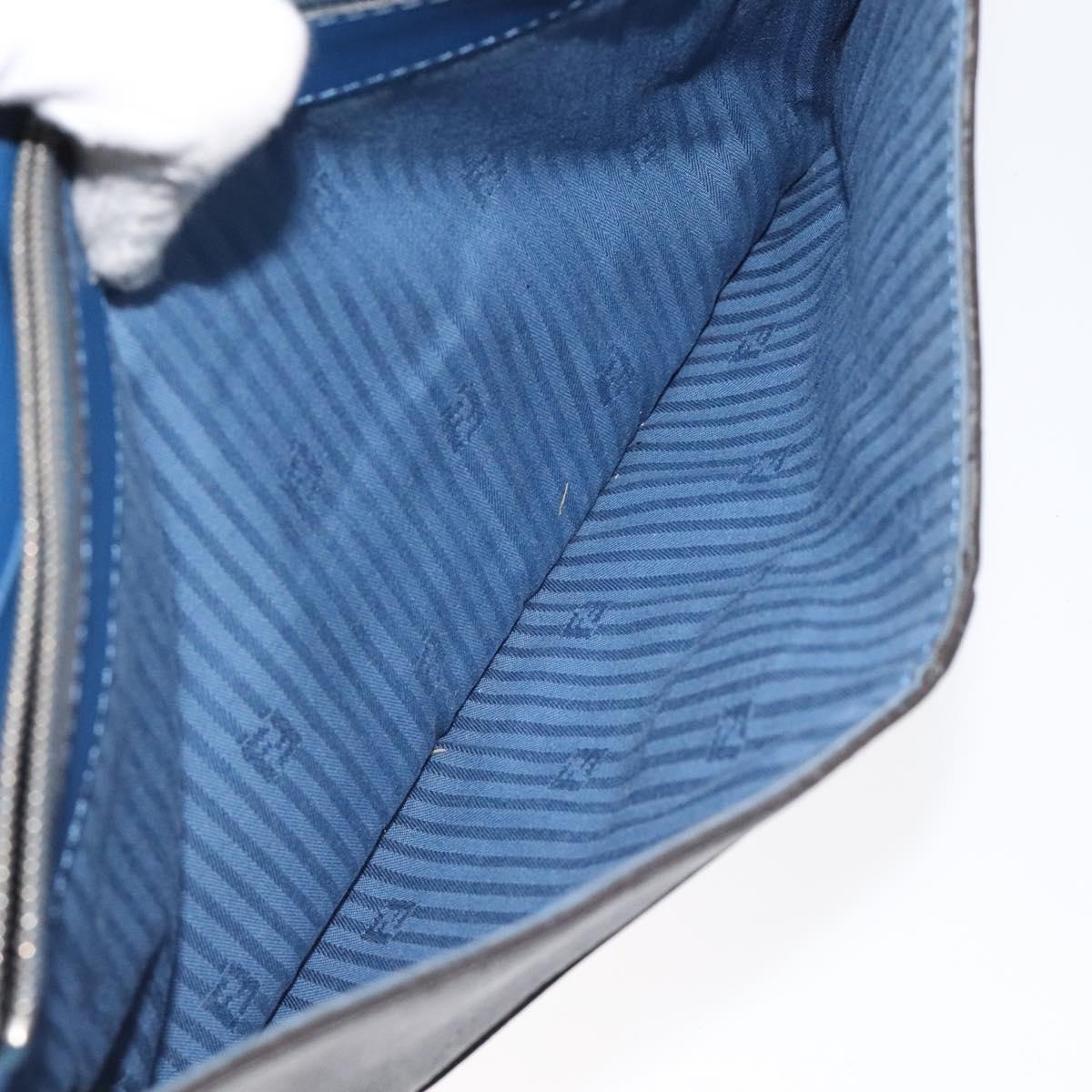 FENDI Clutch Bag Leather Blue Auth ti2970