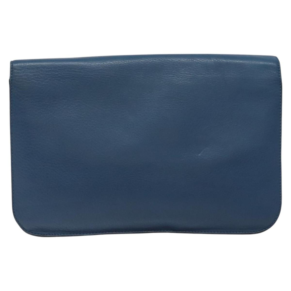 FENDI Clutch Bag Leather Blue Auth ti2970