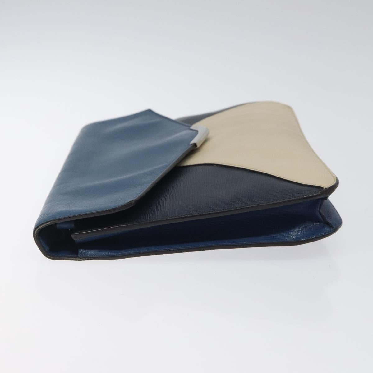 FENDI Clutch Bag Leather Blue Auth ti2970
