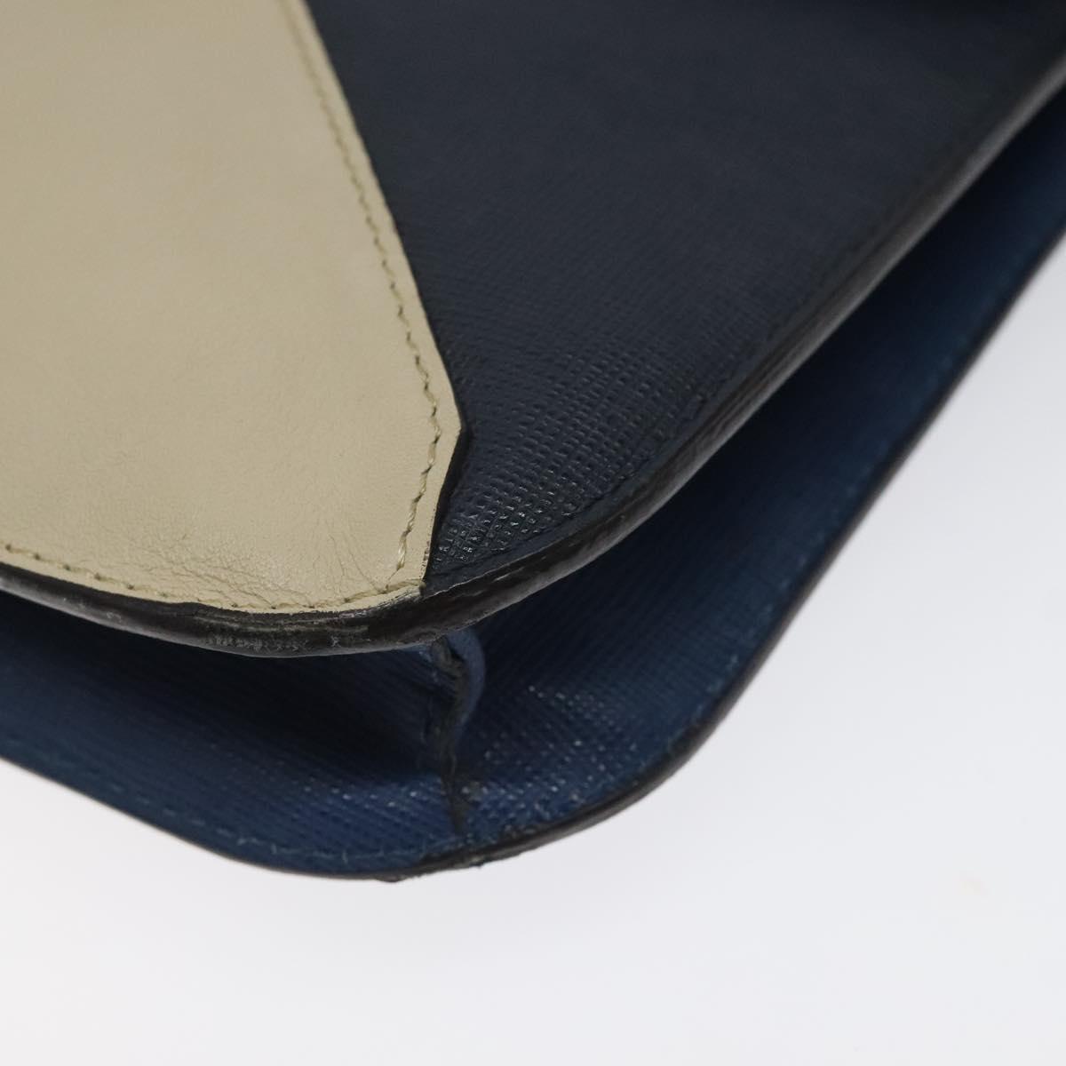 FENDI Clutch Bag Leather Blue Auth ti2970