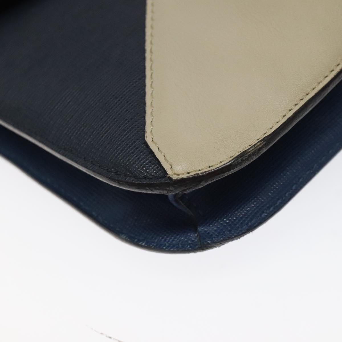 FENDI Clutch Bag Leather Blue Auth ti2970