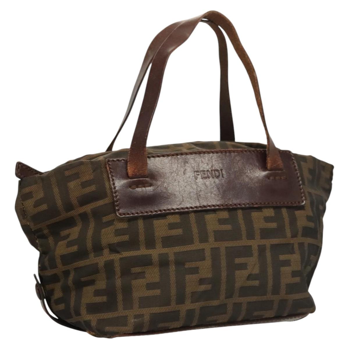 FENDI Zucca Canvas Hand Bag Black Brown Auth ti2971