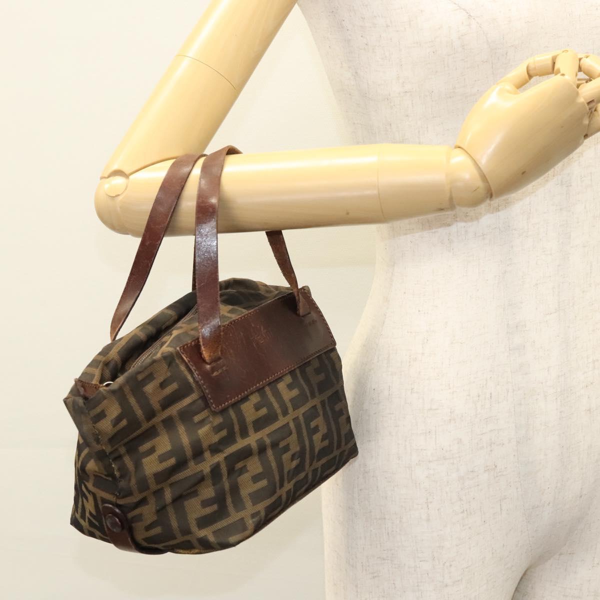 FENDI Zucca Canvas Hand Bag Black Brown Auth ti2971