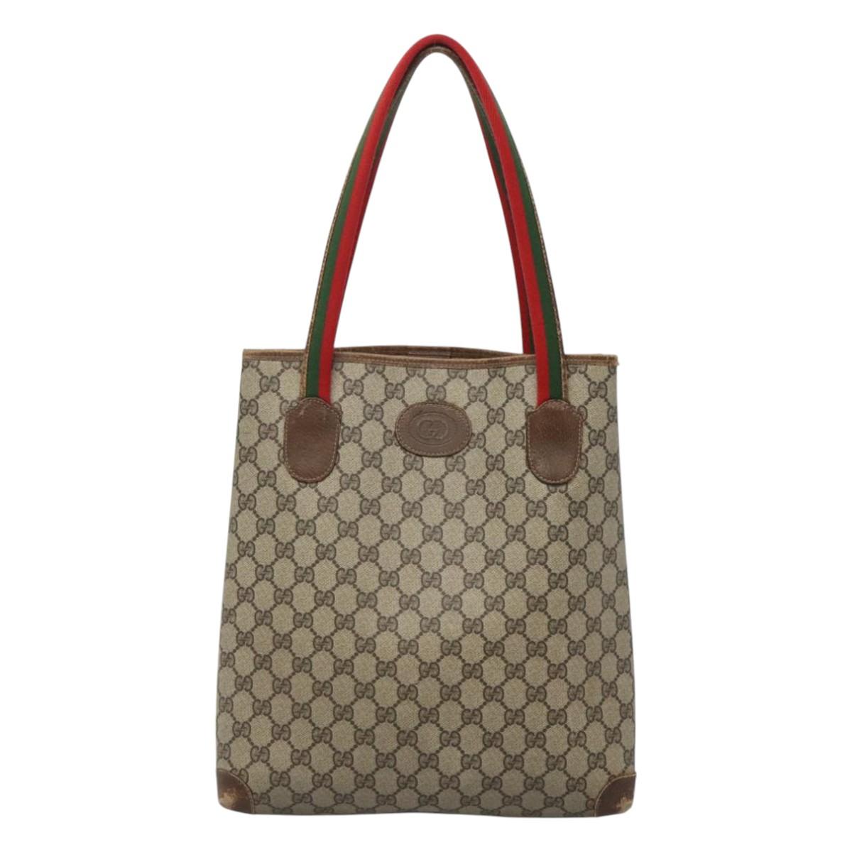 GUCCI GG Supreme Web Sherry Line Tote Bag PVC Beige 41 004 4465 Auth ti2974