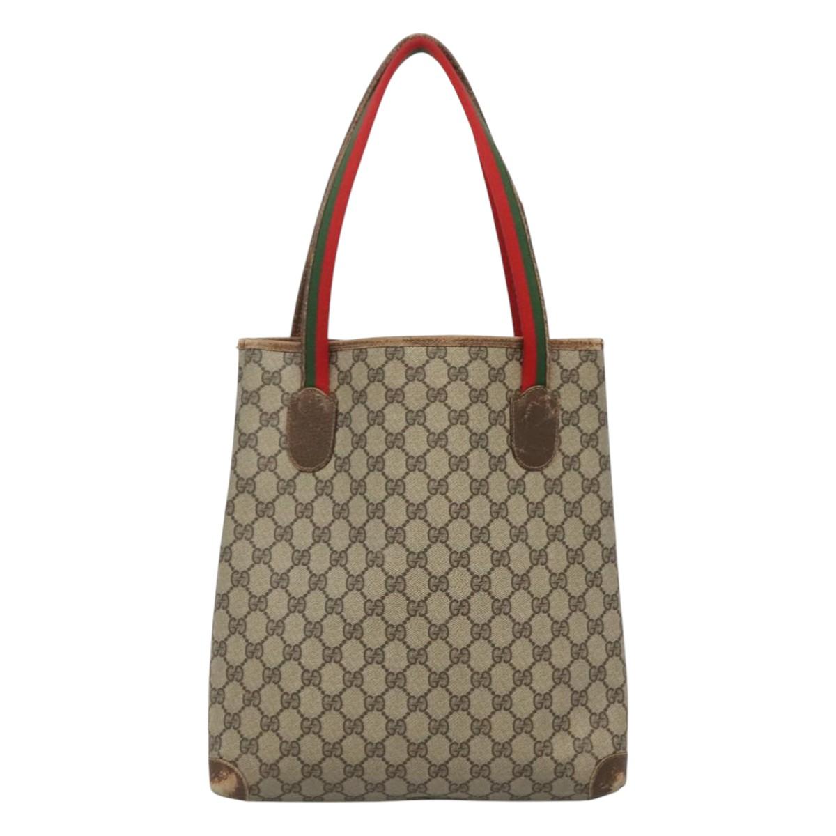 GUCCI GG Supreme Web Sherry Line Tote Bag PVC Beige 41 004 4465 Auth ti2974