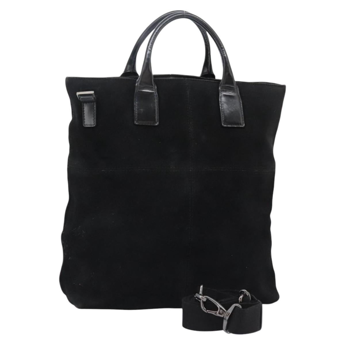 GUCCI Hand Bag Suede 2way Black Silver Auth ti2978