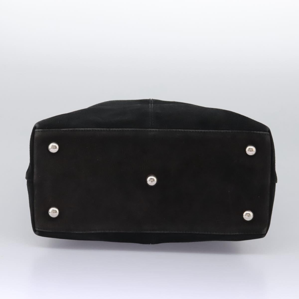 GUCCI Hand Bag Suede 2way Black Silver Auth ti2978