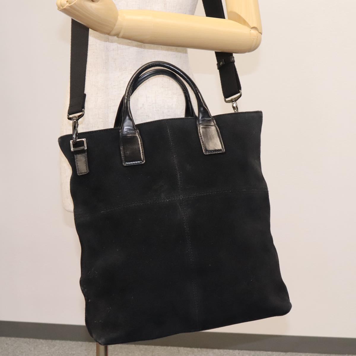 GUCCI Hand Bag Suede 2way Black Silver Auth ti2978