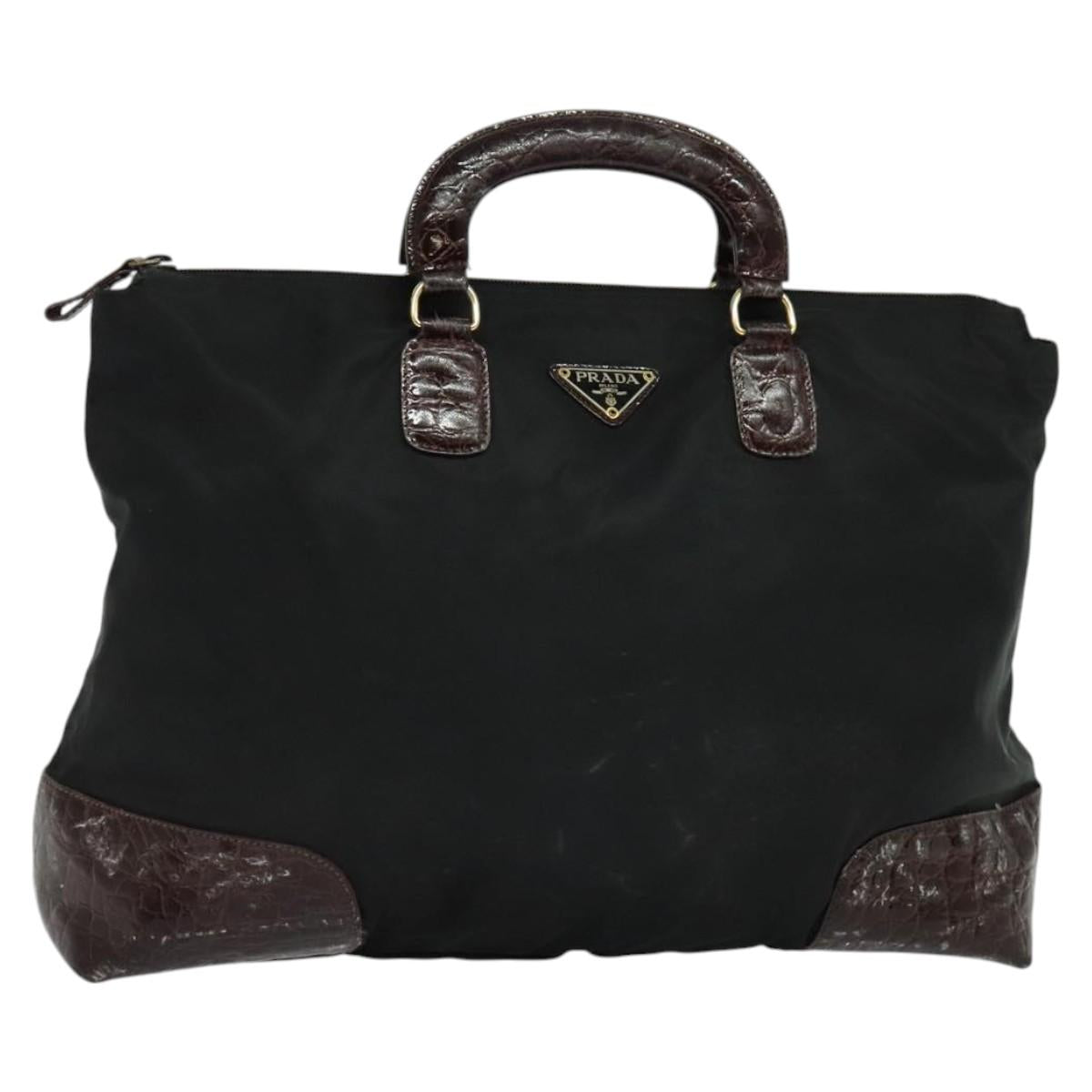 PRADA Hand Bag Nylon Black Gold Auth ti2990