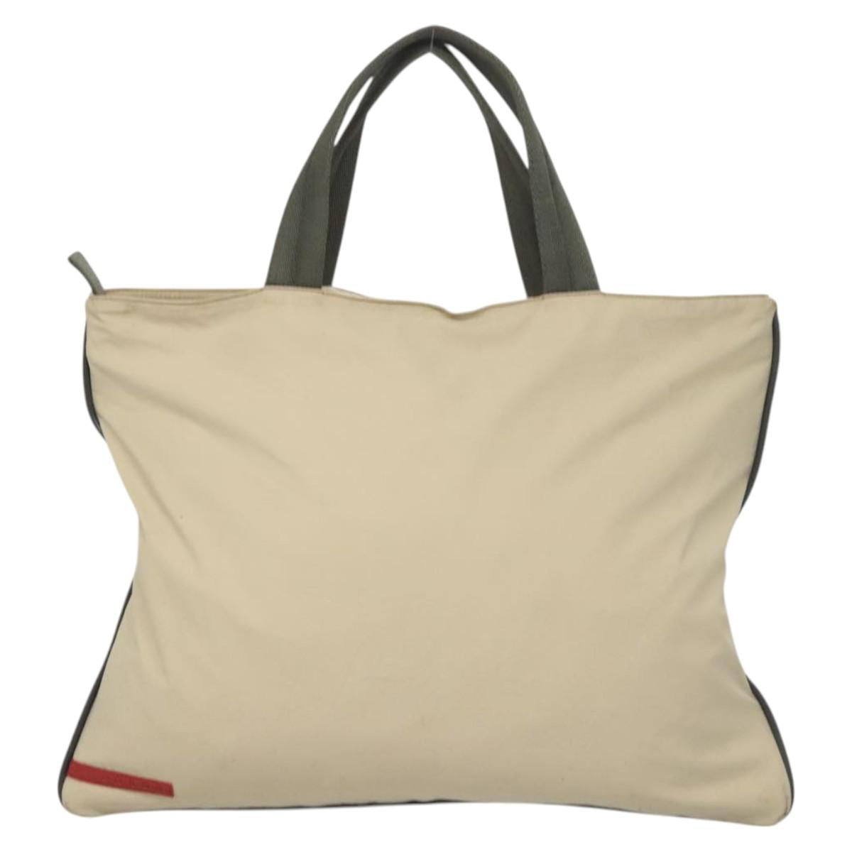 PRADA Sports Tote Bag Nylon Beige Silver Auth ti2991