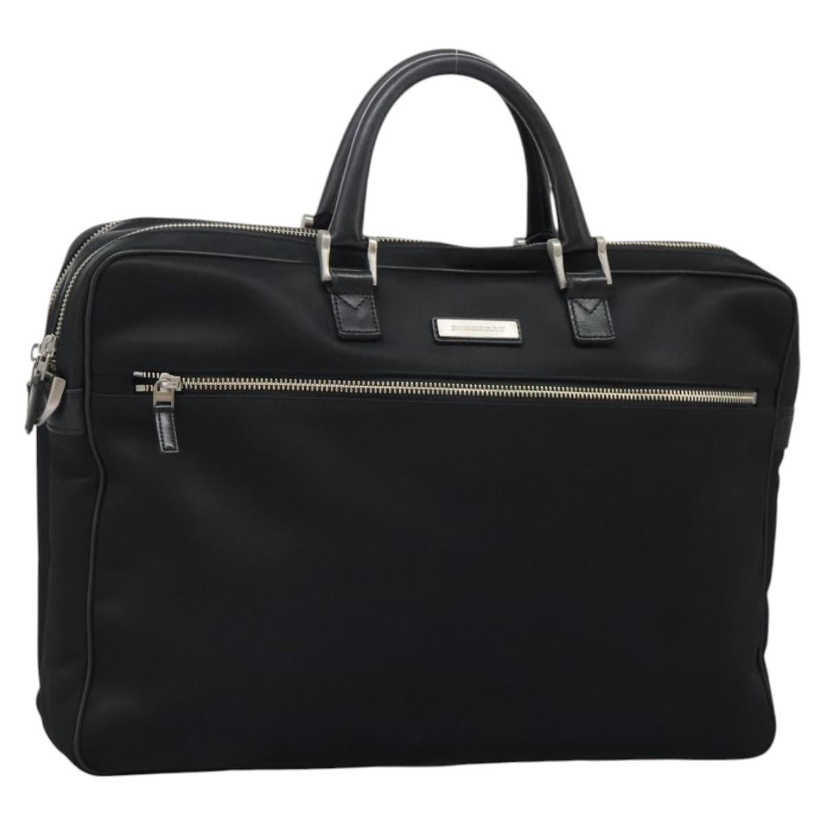BURBERRY Business Bag Nylon Black Silver Auth ti2998