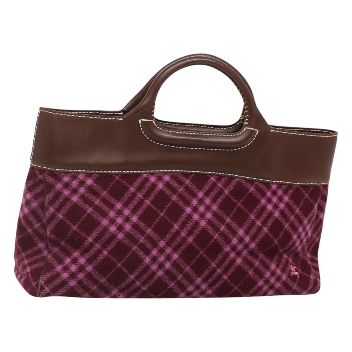 BURBERRY Nova Check Blue Label Hand Bag Wool Purple Auth ti3001